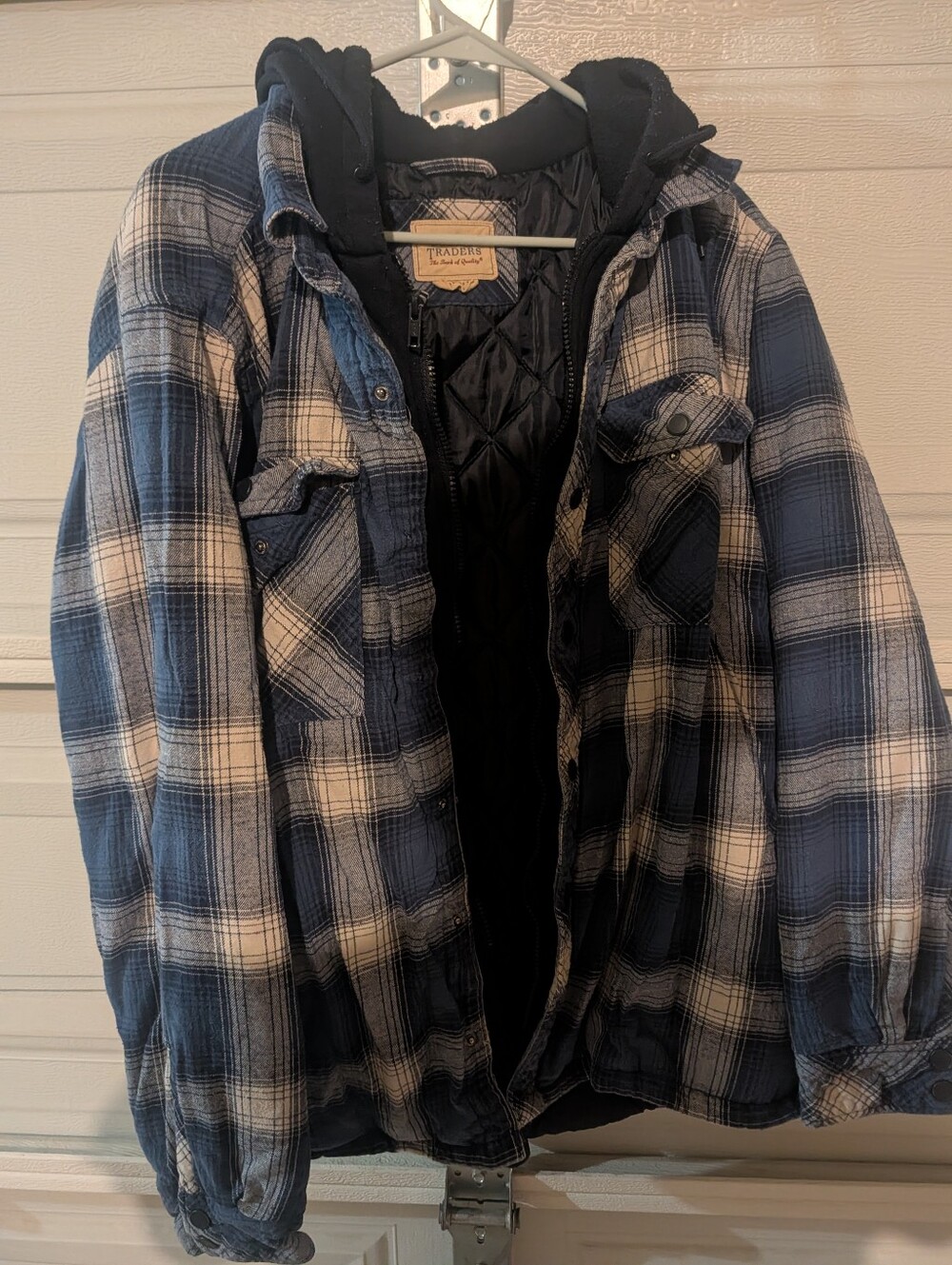 Boston Traders Men's Blue Plaid Hooded Flannel Quilted Jacket XL